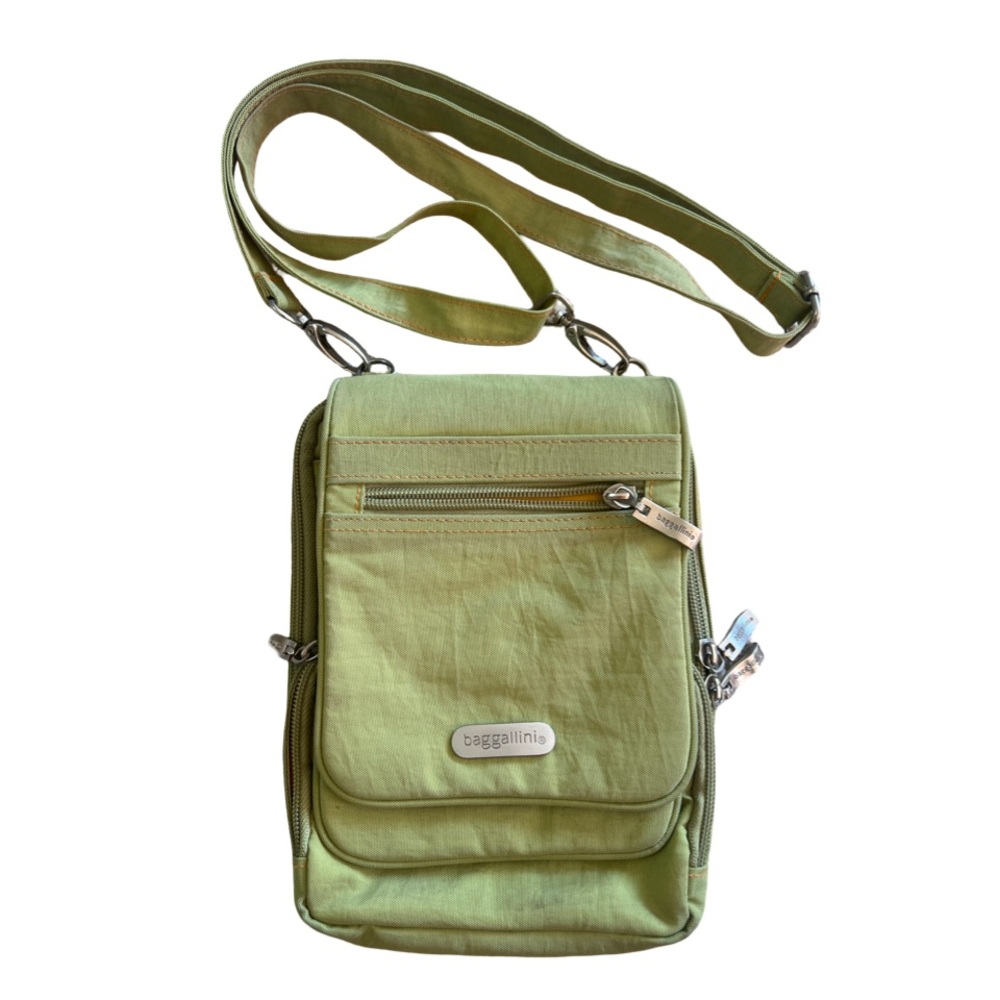 Baggallini City Green Nylon Sling Crossbody Travel Organizer Handbag EUC